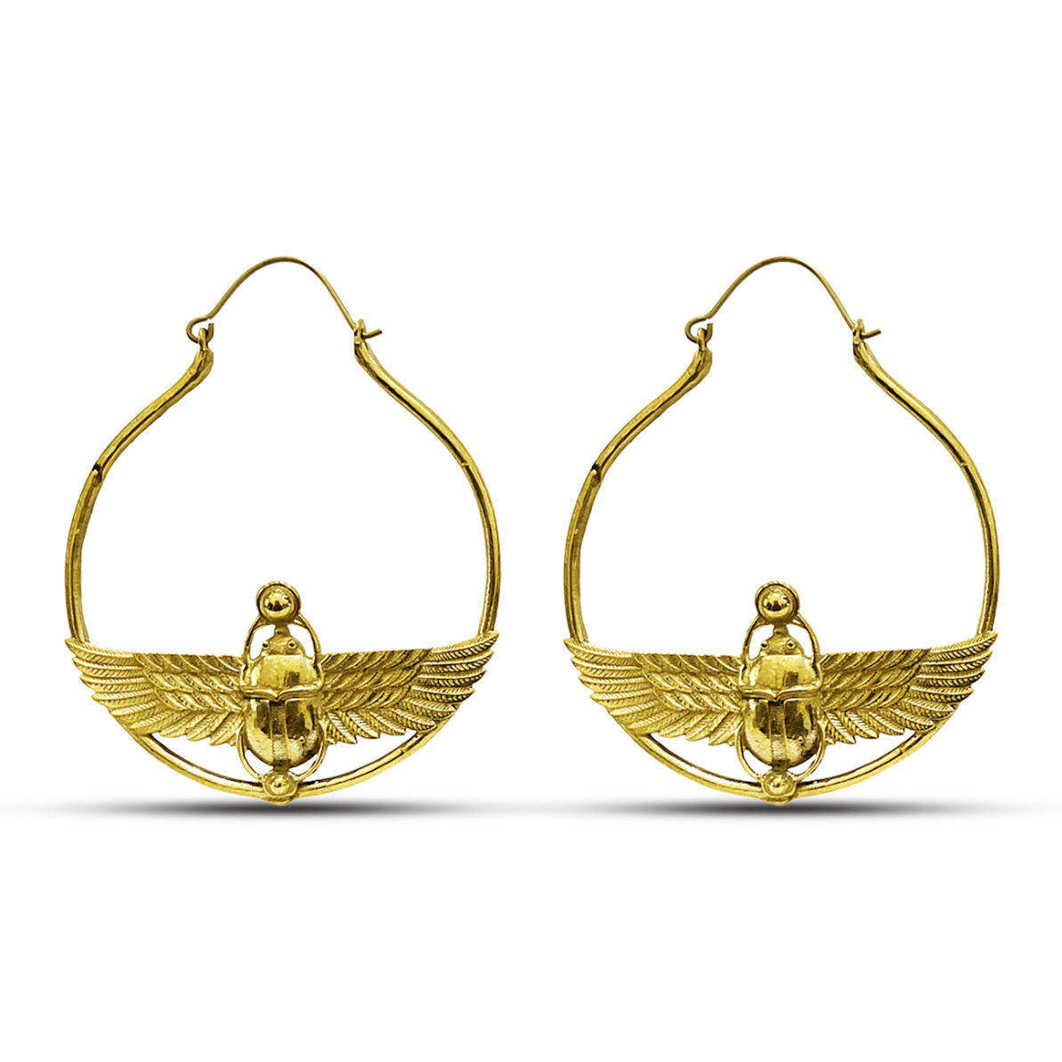 Brass Goddess Scarab Hoop Earrings