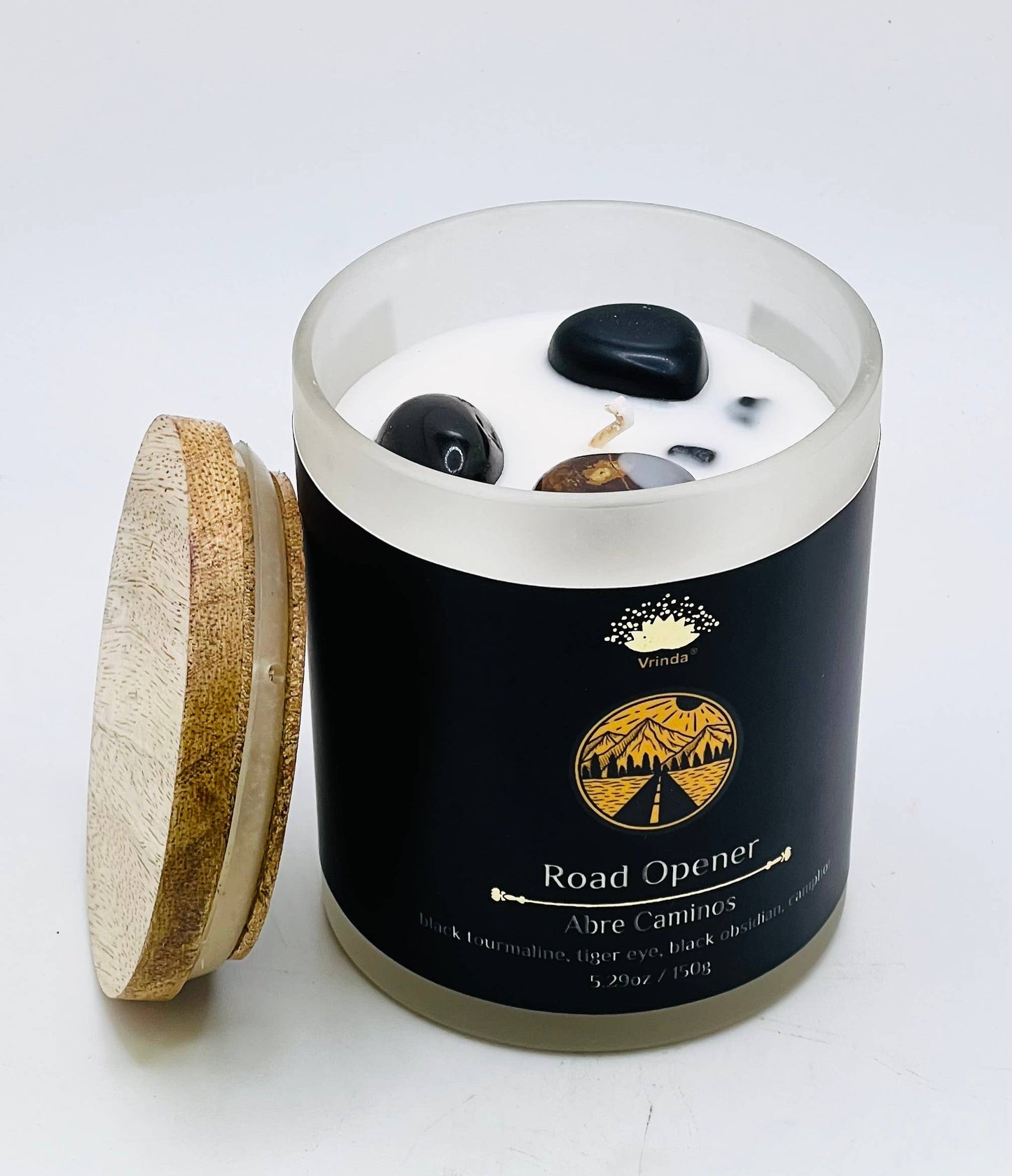 Road Opener Soy Glass Candle With Crystals and Herbs