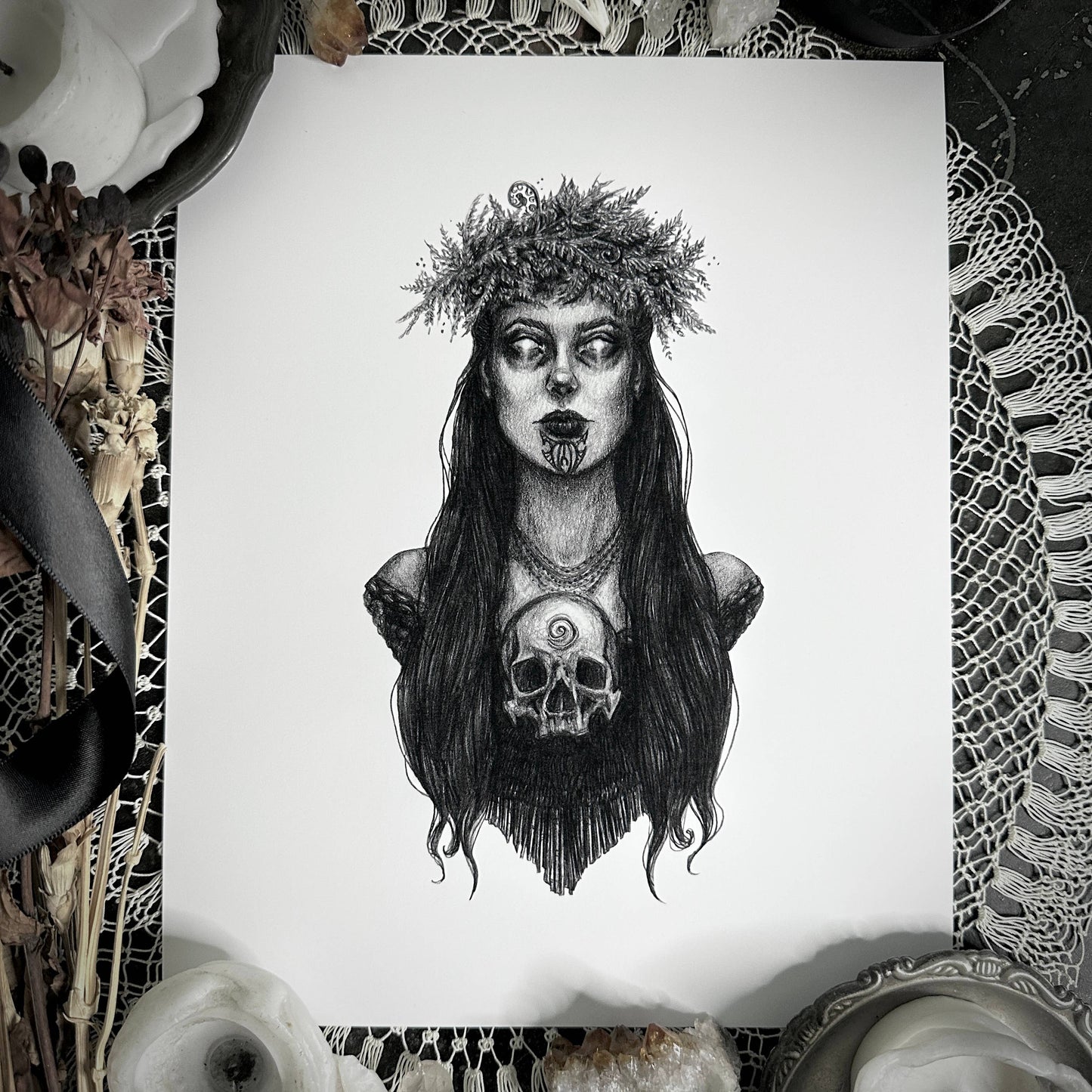 Hine Nui Te Pō, Māori Goddess Of Death Fine Art Print (5" x 7")