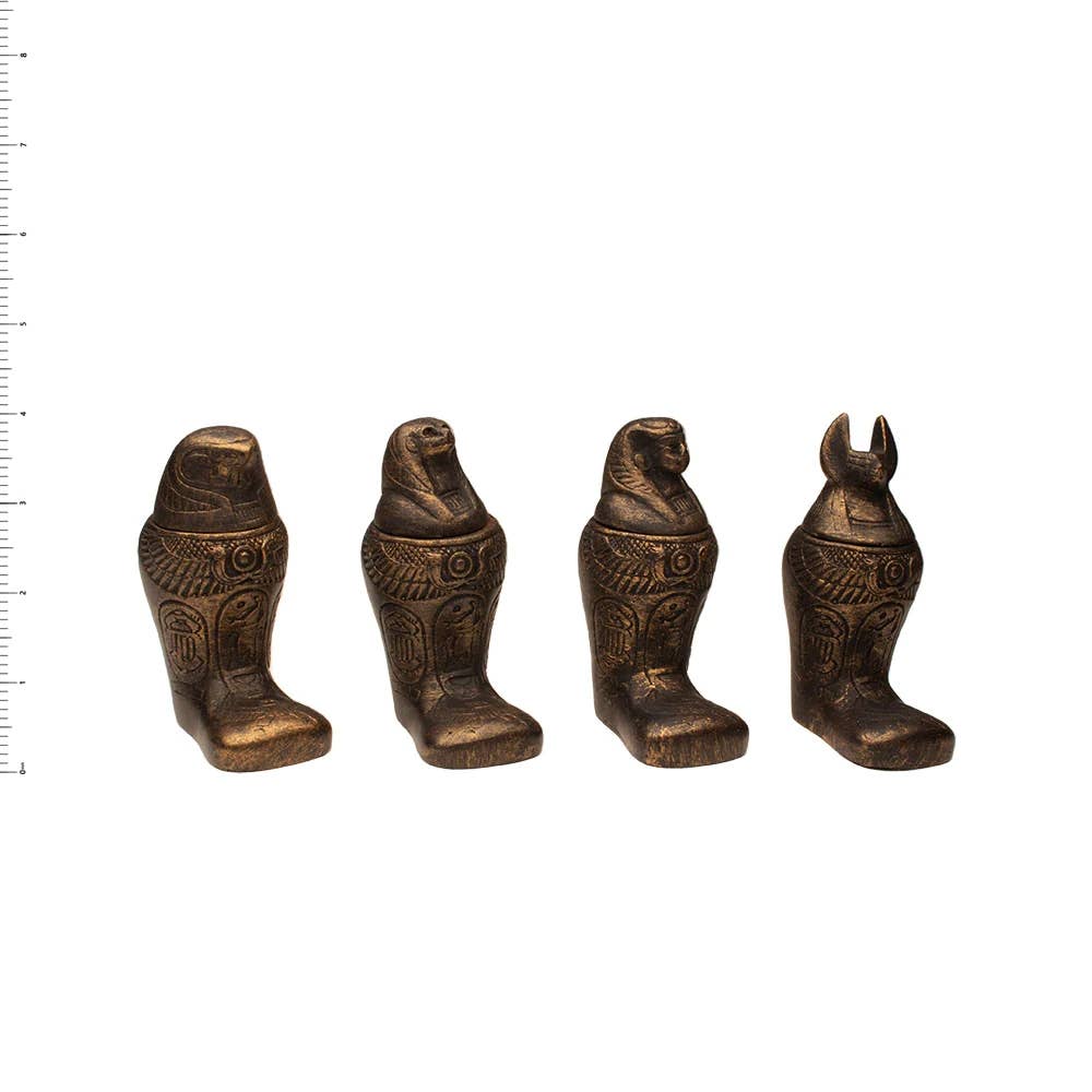 Egyptian Footed Canopic Bronze Jars Set of 4 (4")