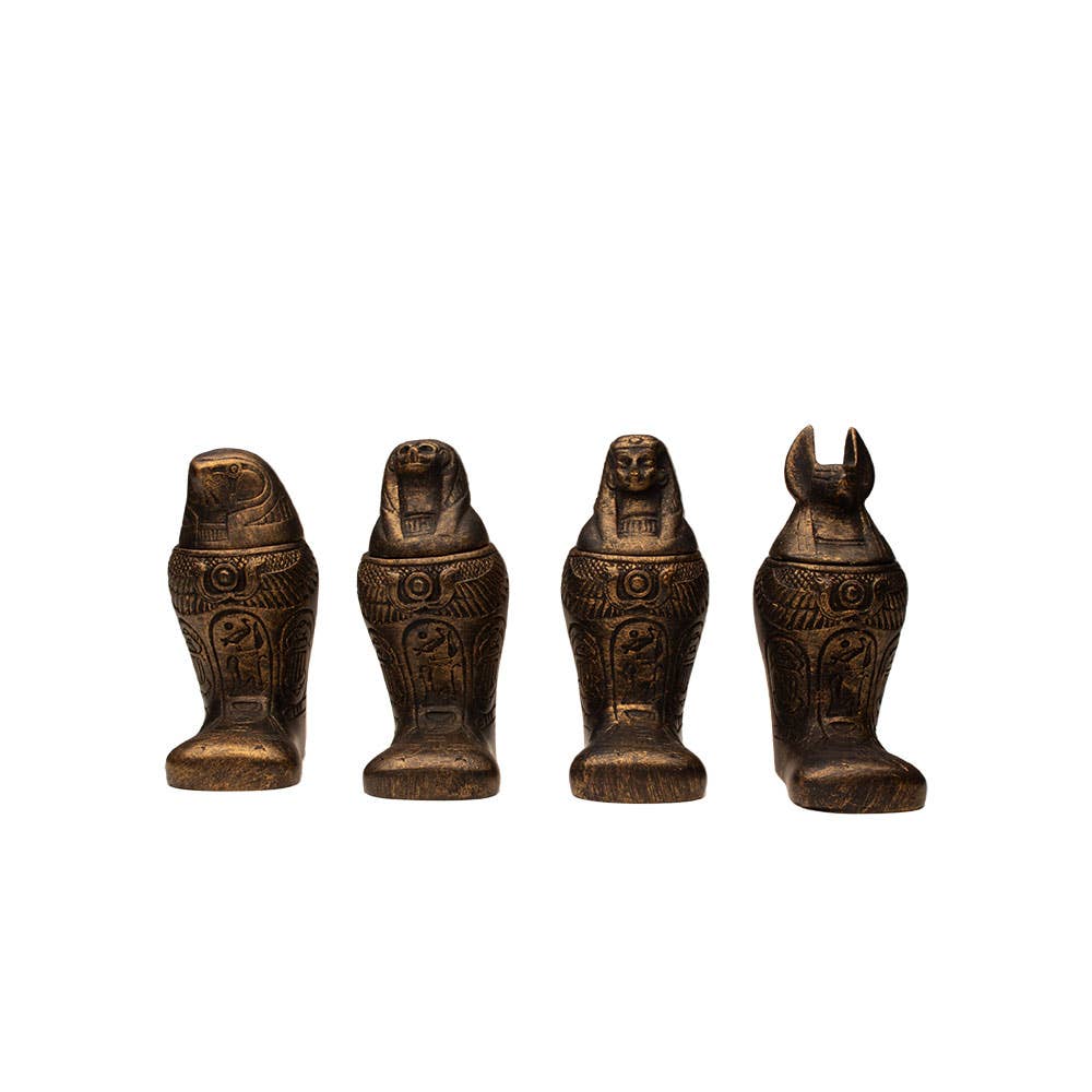 Egyptian Footed Canopic Bronze Jars Set of 4 (4")