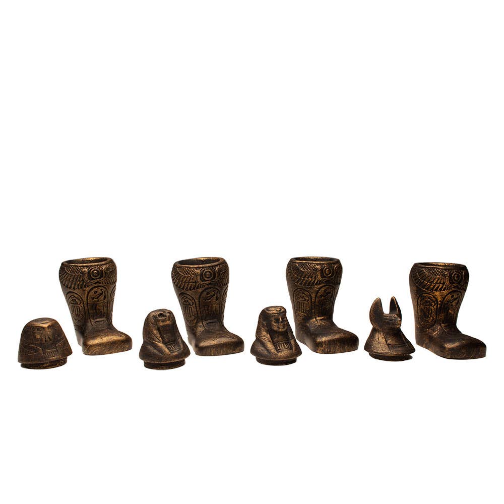 Egyptian Footed Canopic Bronze Jars Set of 4 (4")