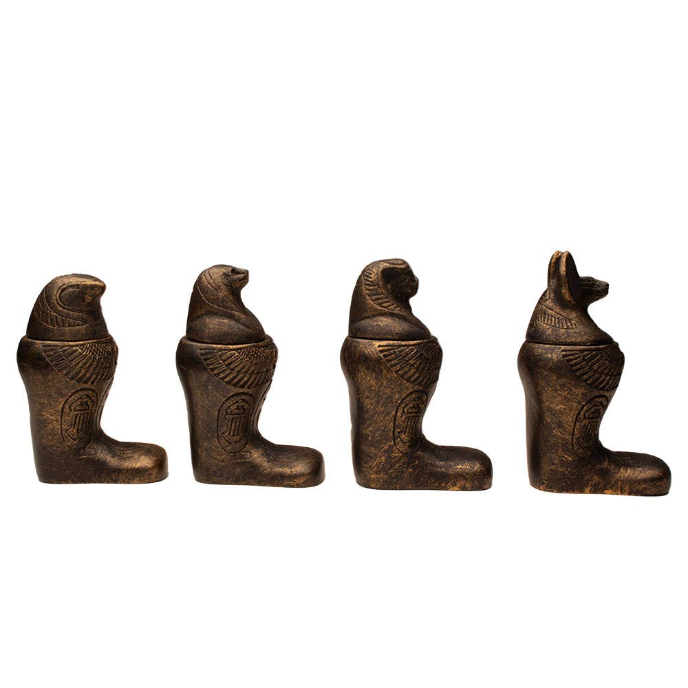 Egyptian Footed Canopic Bronze Jars Set of 4 (4")