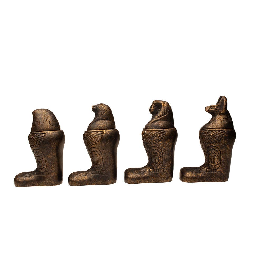 Egyptian Footed Canopic Bronze Jars Set of 4 (4")