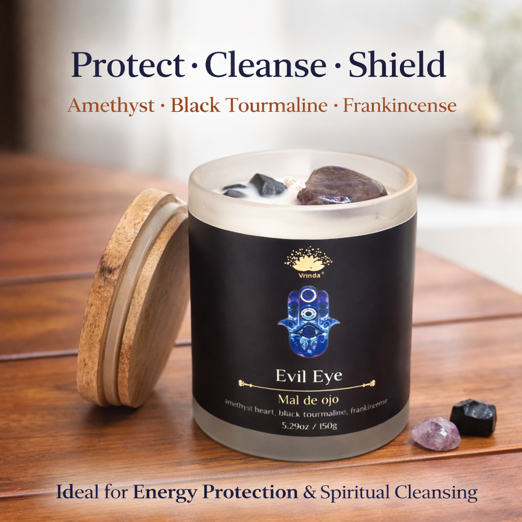 Evil Eye Soy Glass Candle With Crystals and Herbs