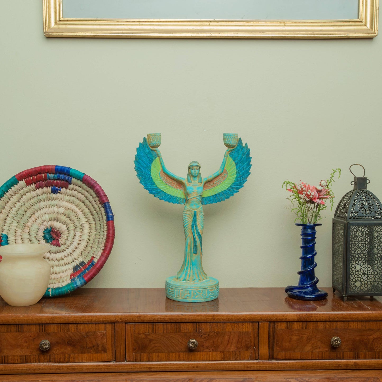 Egyptian Winged Isis Candlestick Holder (13")
