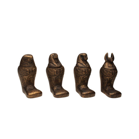 Egyptian Footed Canopic Bronze Jars Set of 4 (4")