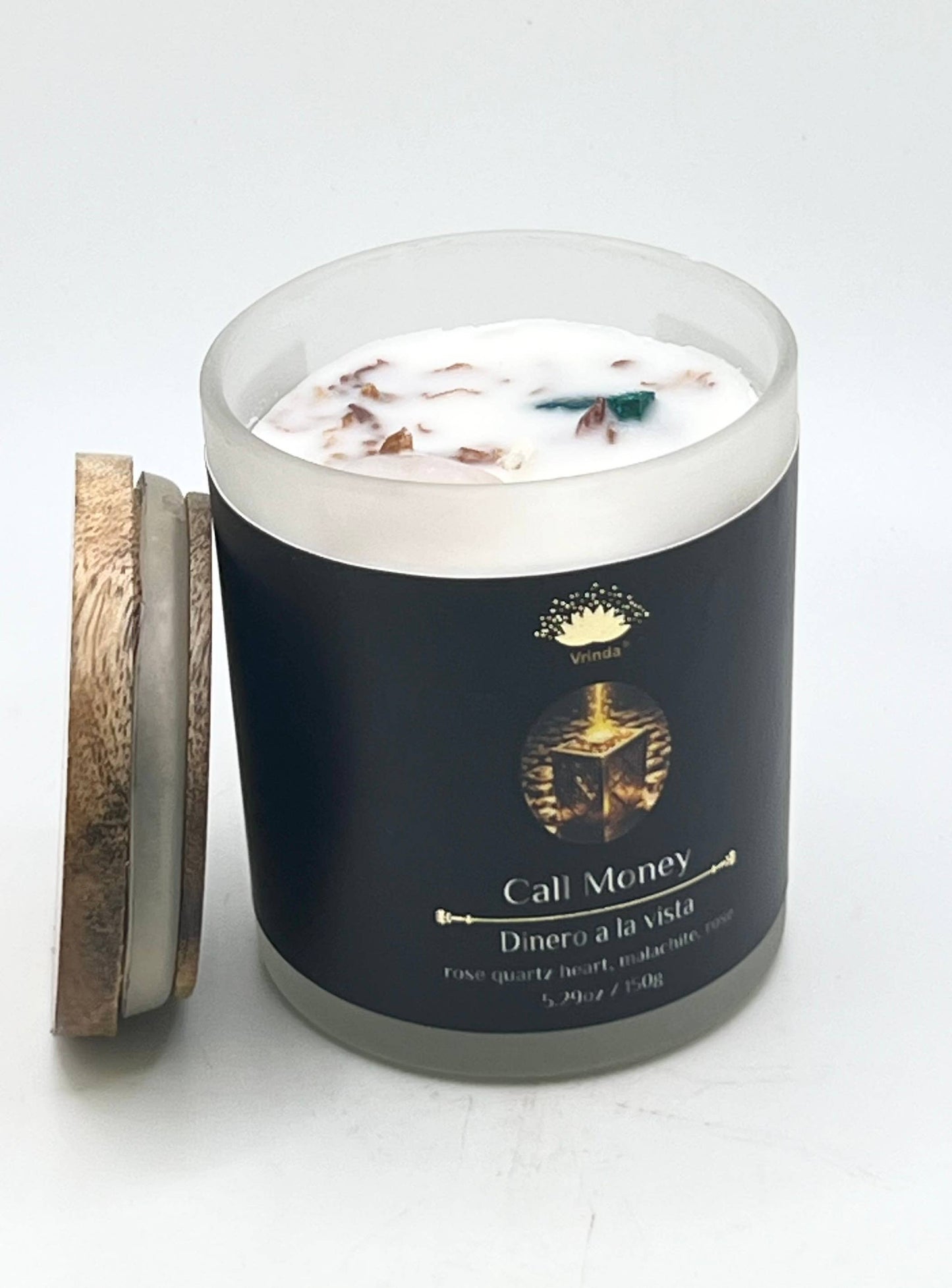 Call Money Soy Glass Candle With Crystals and Herbs