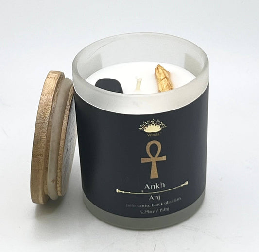 Ankh Soy Glass Candle With Crystals and Herbs