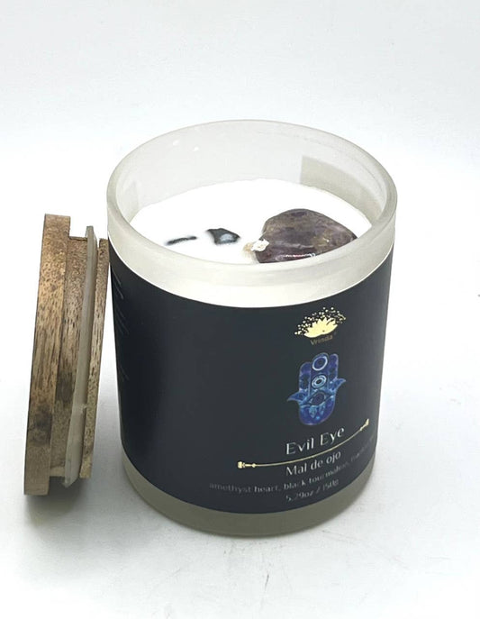 Evil Eye Soy Glass Candle With Crystals and Herbs