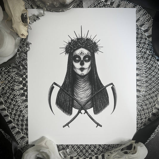 Santa Muert, Mexican Folk Saint Of Death Fine Art Print (5" x 7")
