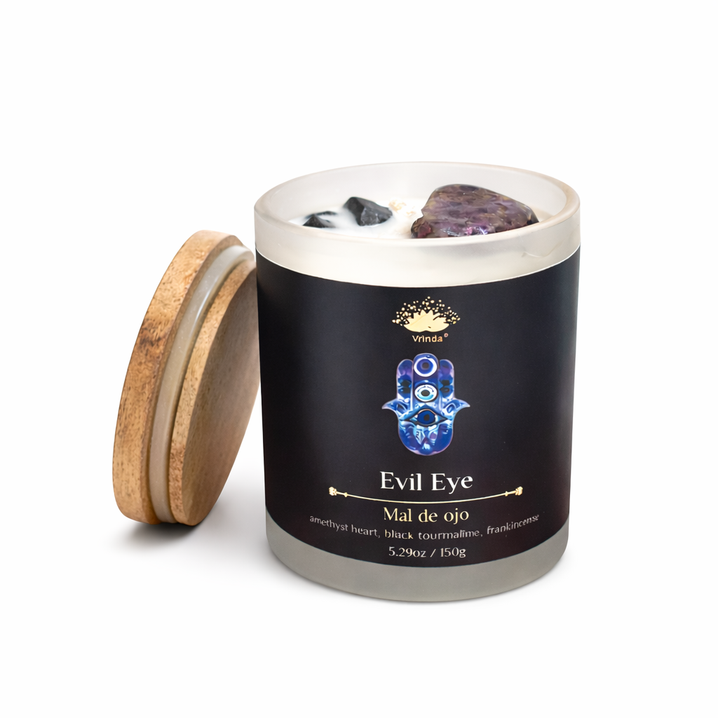 Evil Eye Soy Glass Candle With Crystals and Herbs