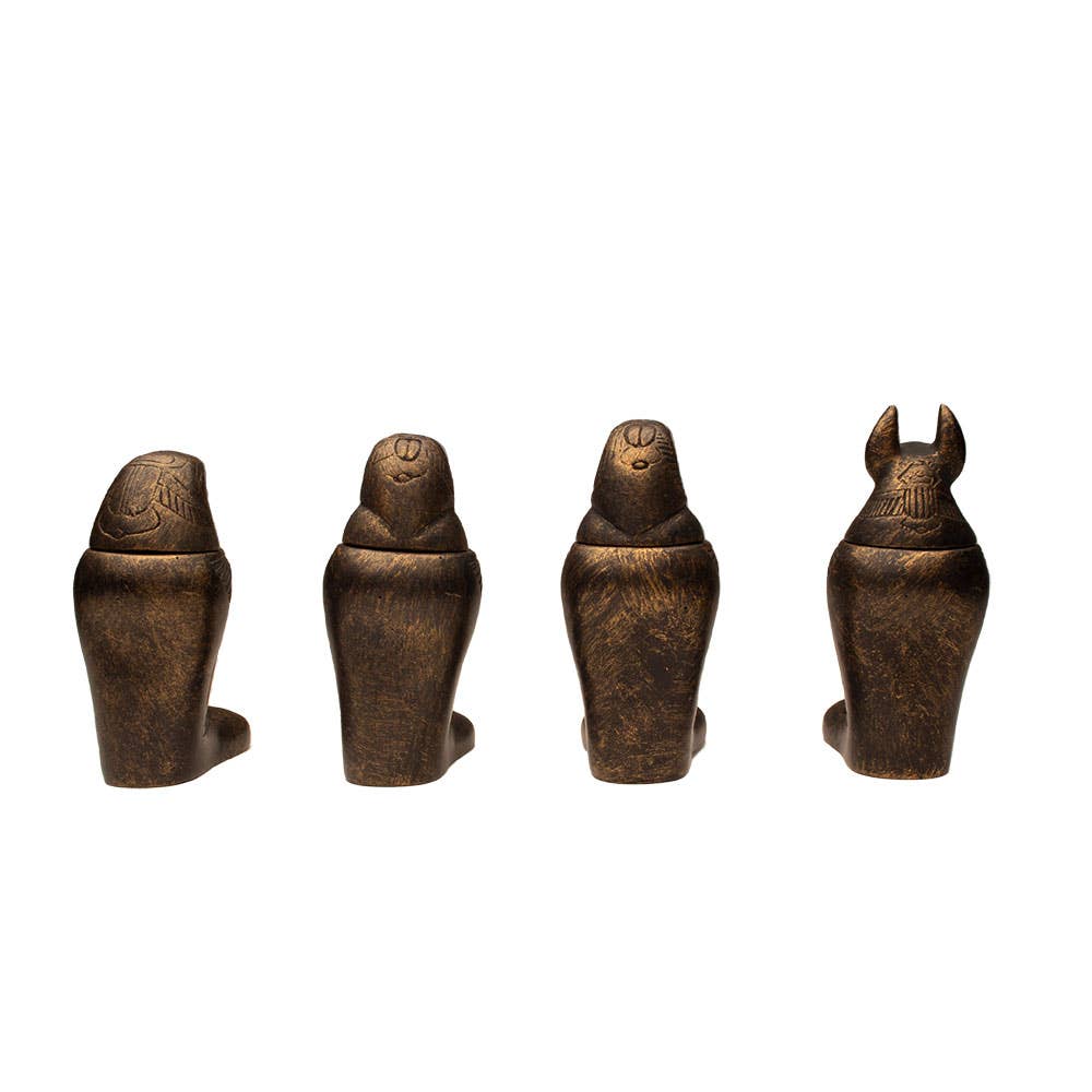 Egyptian Footed Canopic Bronze Jars Set of 4 (4")