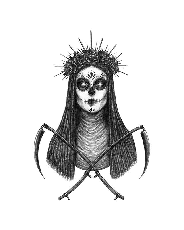 Santa Muert, Mexican Folk Saint Of Death Fine Art Print (5" x 7")
